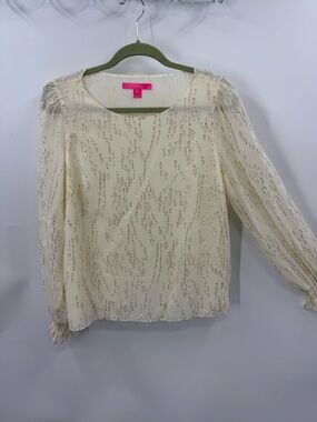 Lilly Pulitzer Idina metallic fish Long Sleeve Silk in the color Coconut top  M